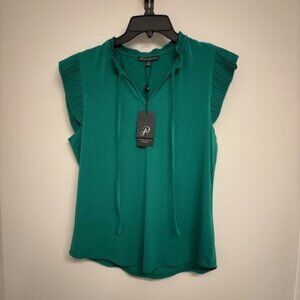 Adrianna Papell Ruffle Tie Neck Knit Tip Vivid Green Small